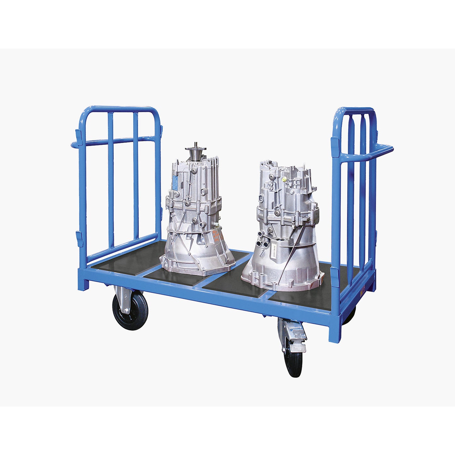 MODULAR platform truck, max. load 1200 kg, platform 1550 x 800 mm, 2 swivel castors with wheel stops, 2 fixed castors.