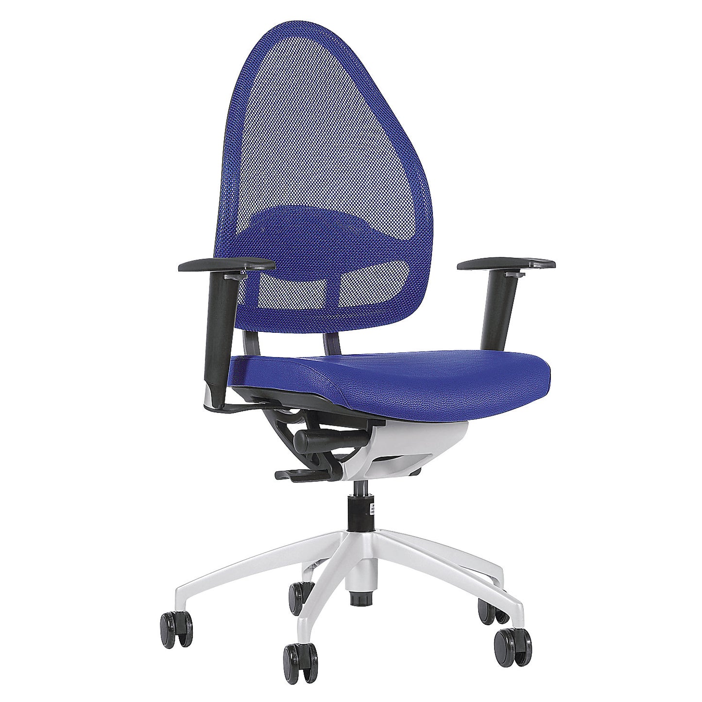 Designer office swivel chair, with head rest and mesh back rest, effective back rest height 830 mm, royal blue.