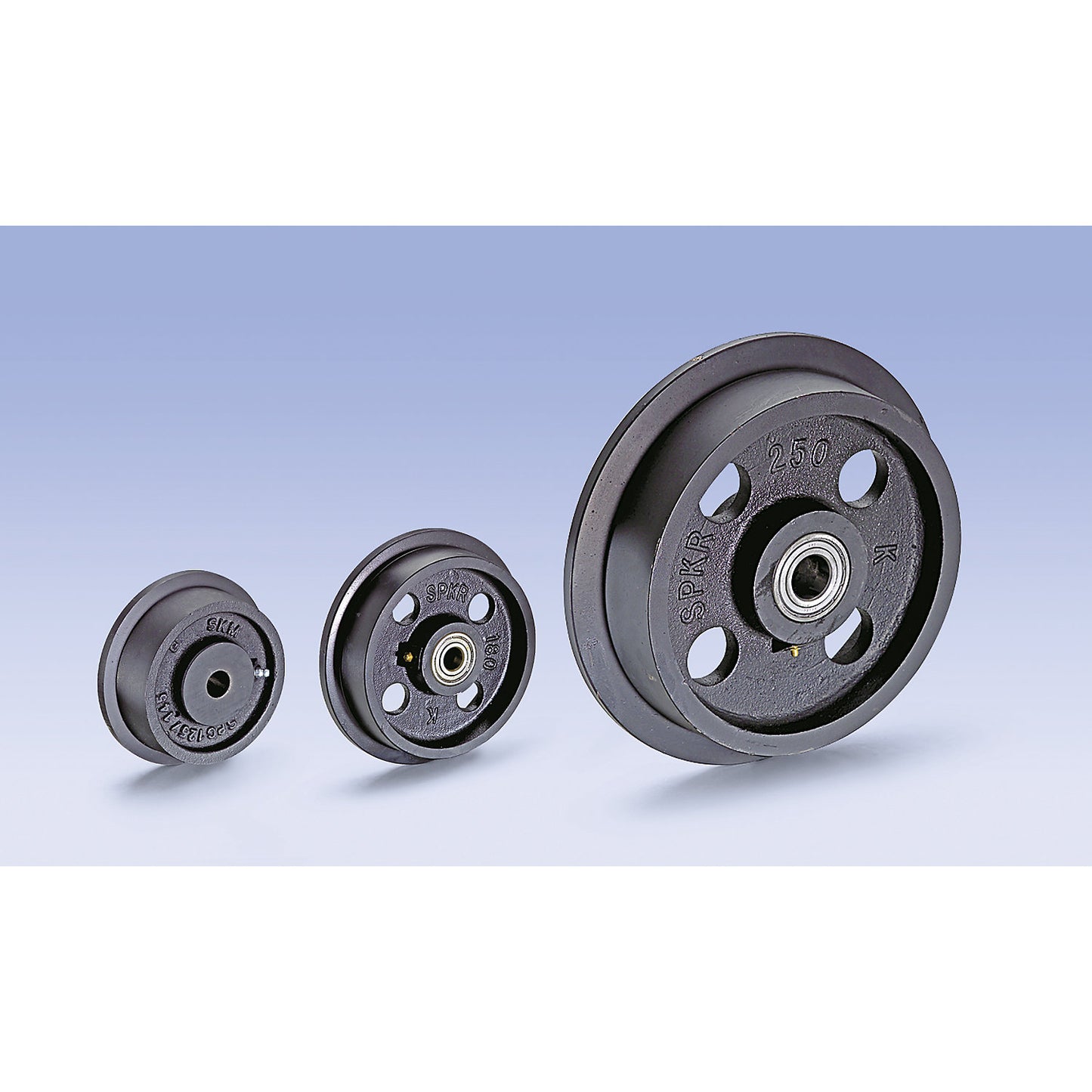Grey cast iron wheel with flange, plain bearings, wheel Ø with flange 300 mm.