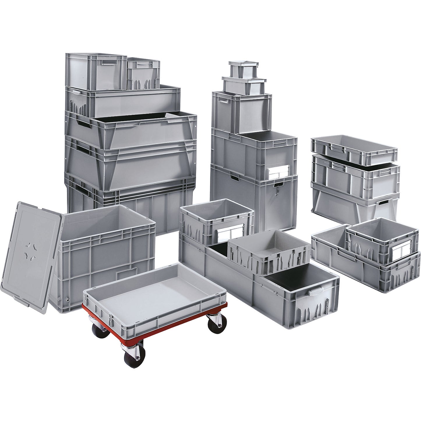 Euro stacking container, capacity 82 l, LxWxH 800 x 600 x 200 mm, PE, grey.