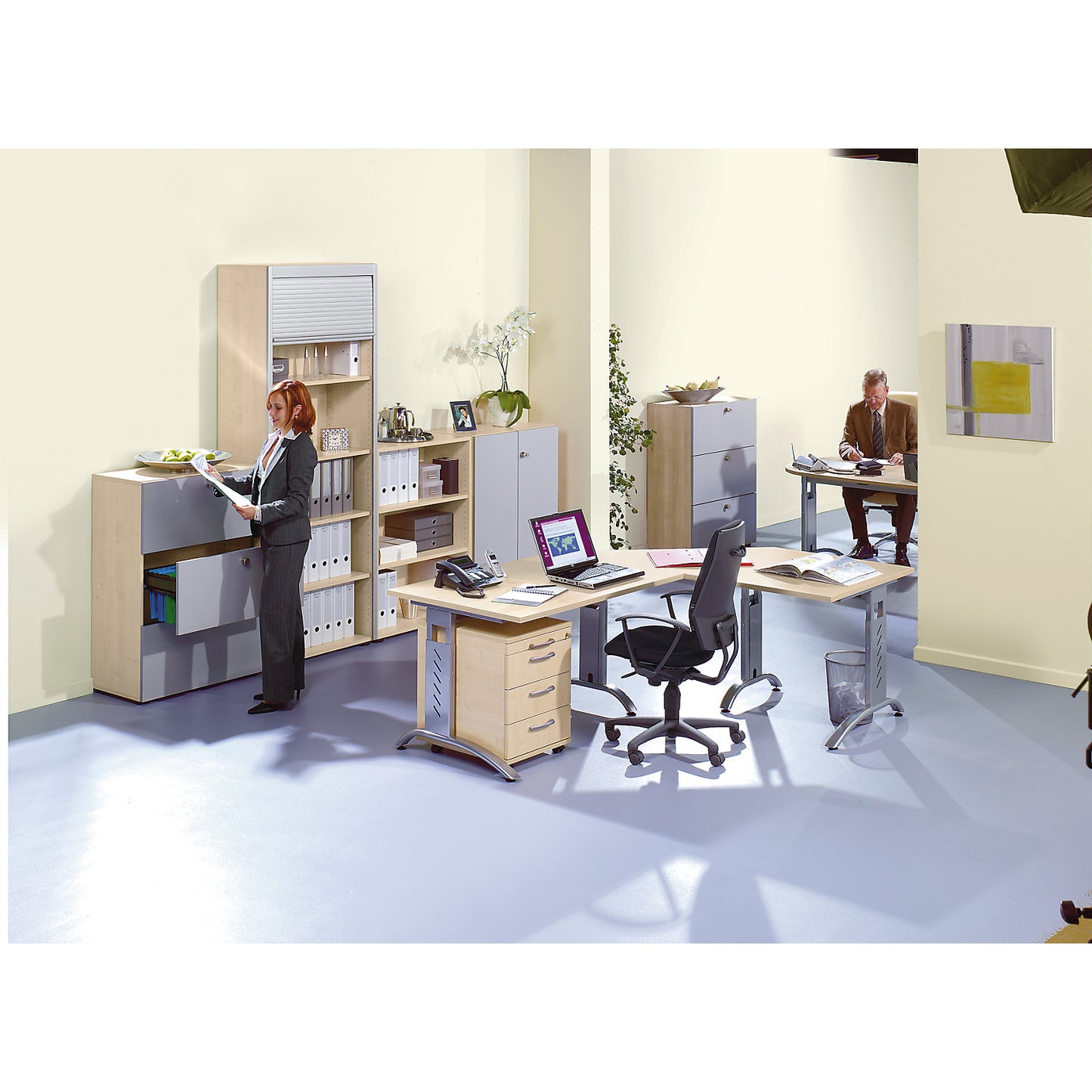 Combination cupboards, 2 shelves, 3 suspension file drawers, graphite / white.