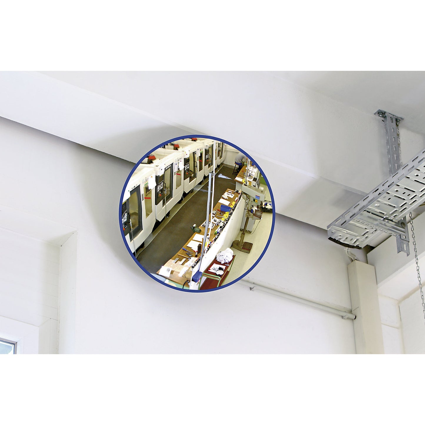 Round mirror with telescopic wall mounting bracket, with magnetic mounting bracket, mirror Ø 600 mm.