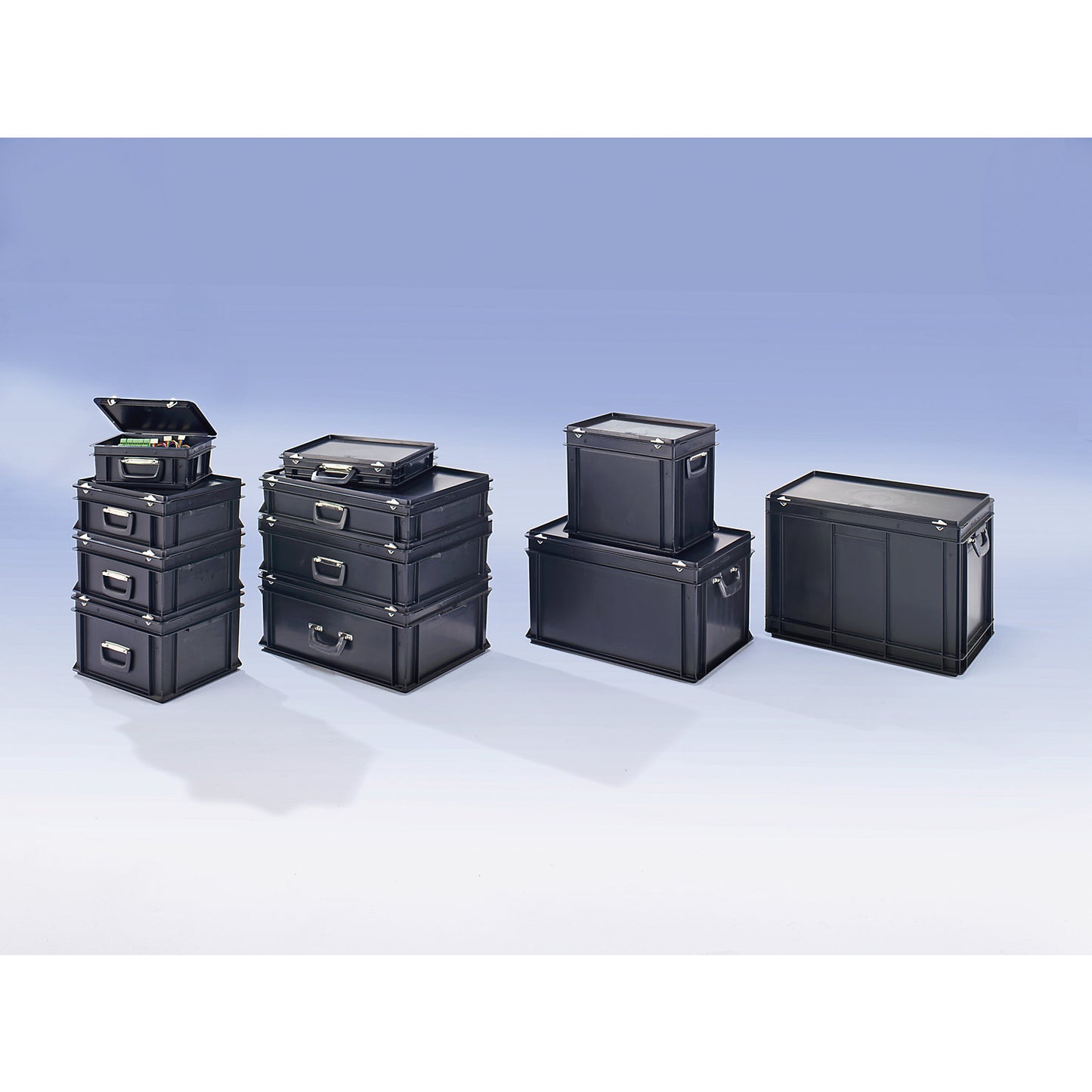 ESD plastic case, capacity 10 l, external dimensions LxWxH 400 x 300 x 130 mm, 1+ items.