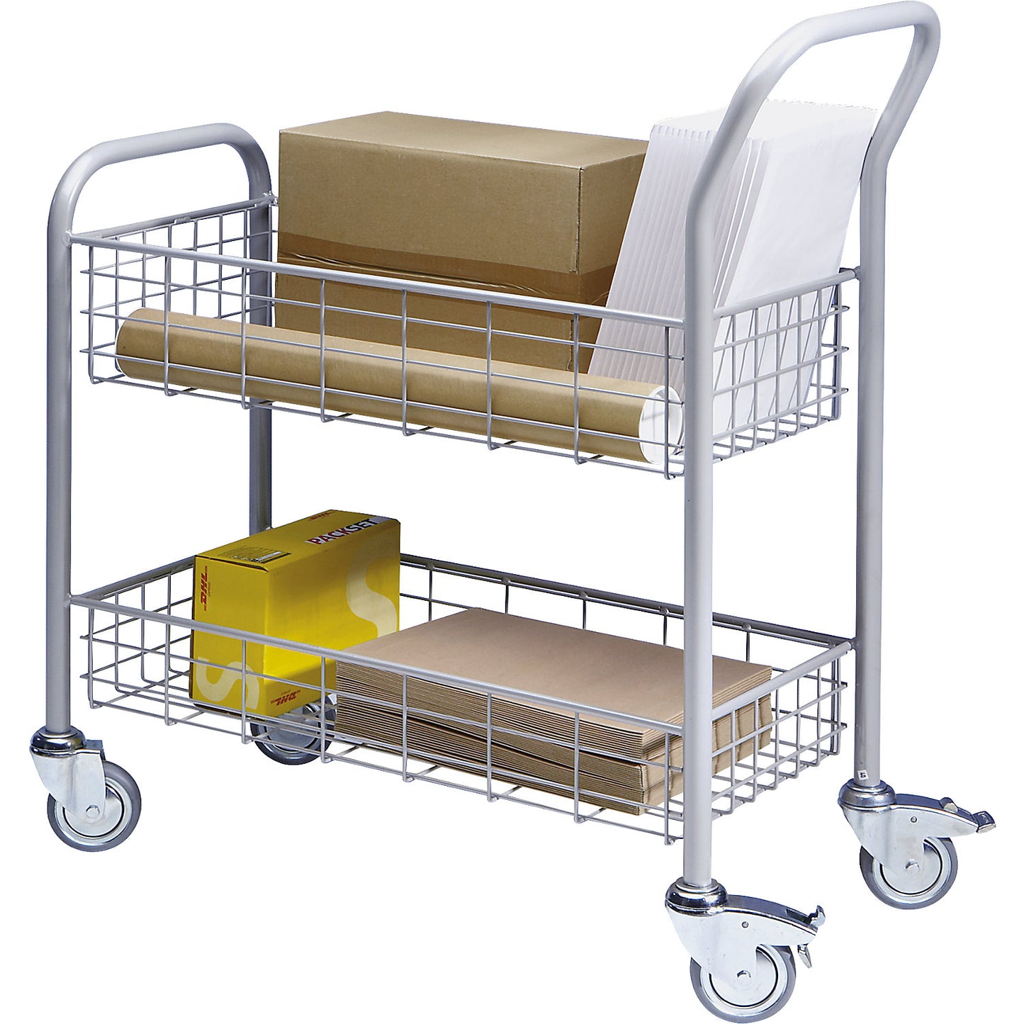 Mail distribution trolley, 2 shelves, max. load 200 kg.