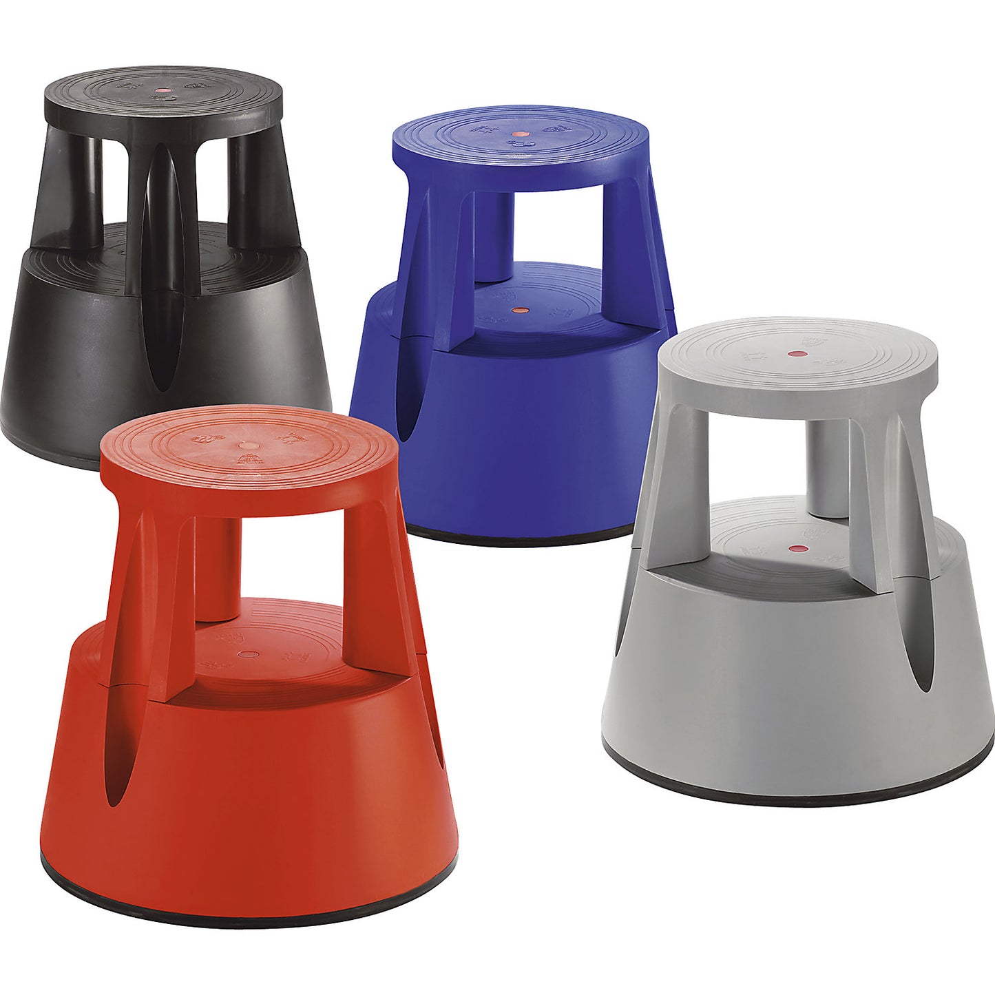 Kick stool made of shatterproof plastic, max. load 150 kg, height under load 410 mm, grey.