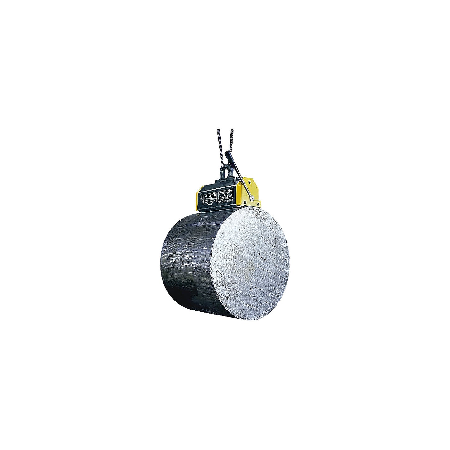 Stationary lifting magnet, for flat and round material, lifting capacity 125 kg for flat material, 50 kg for round material.