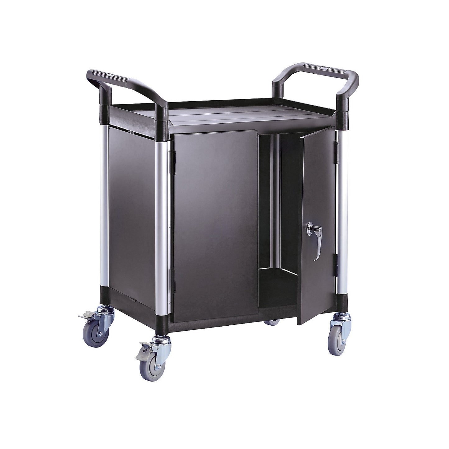 General purpose truck, with metal side panels, with 2 side panels, 1 rear panel, hinged doors, 2 shelves, LxWxH 850 x 480 x 950 mm.
