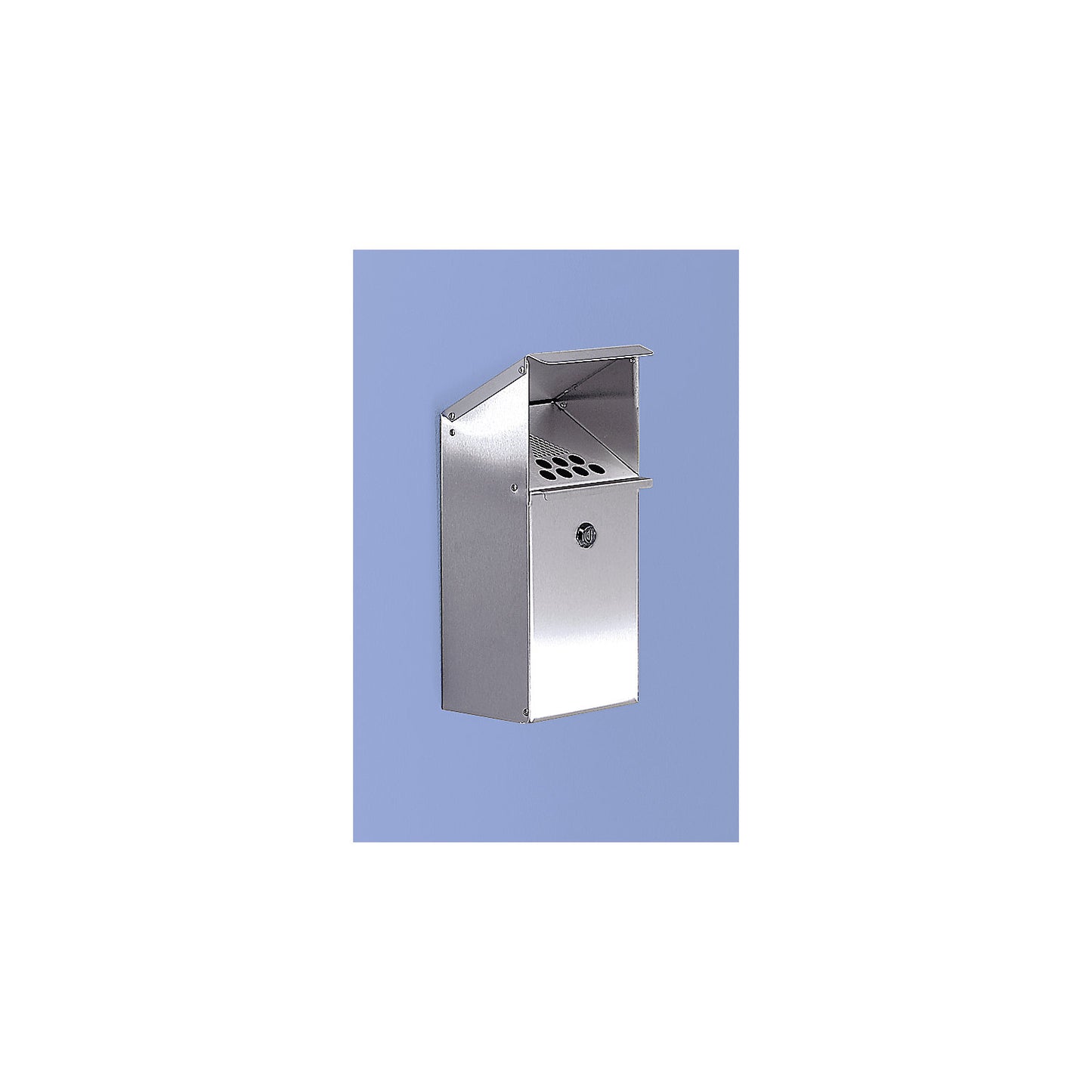 Wall ashtray made of stainless steel, capacity 3.7 l, lockable, HxWxD 410 x 180 x 150 mm.