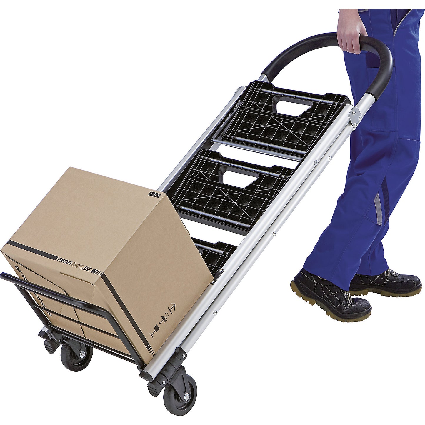 Folding step with sack truck, multi-functional, 3 steps, platform height 780 mm.