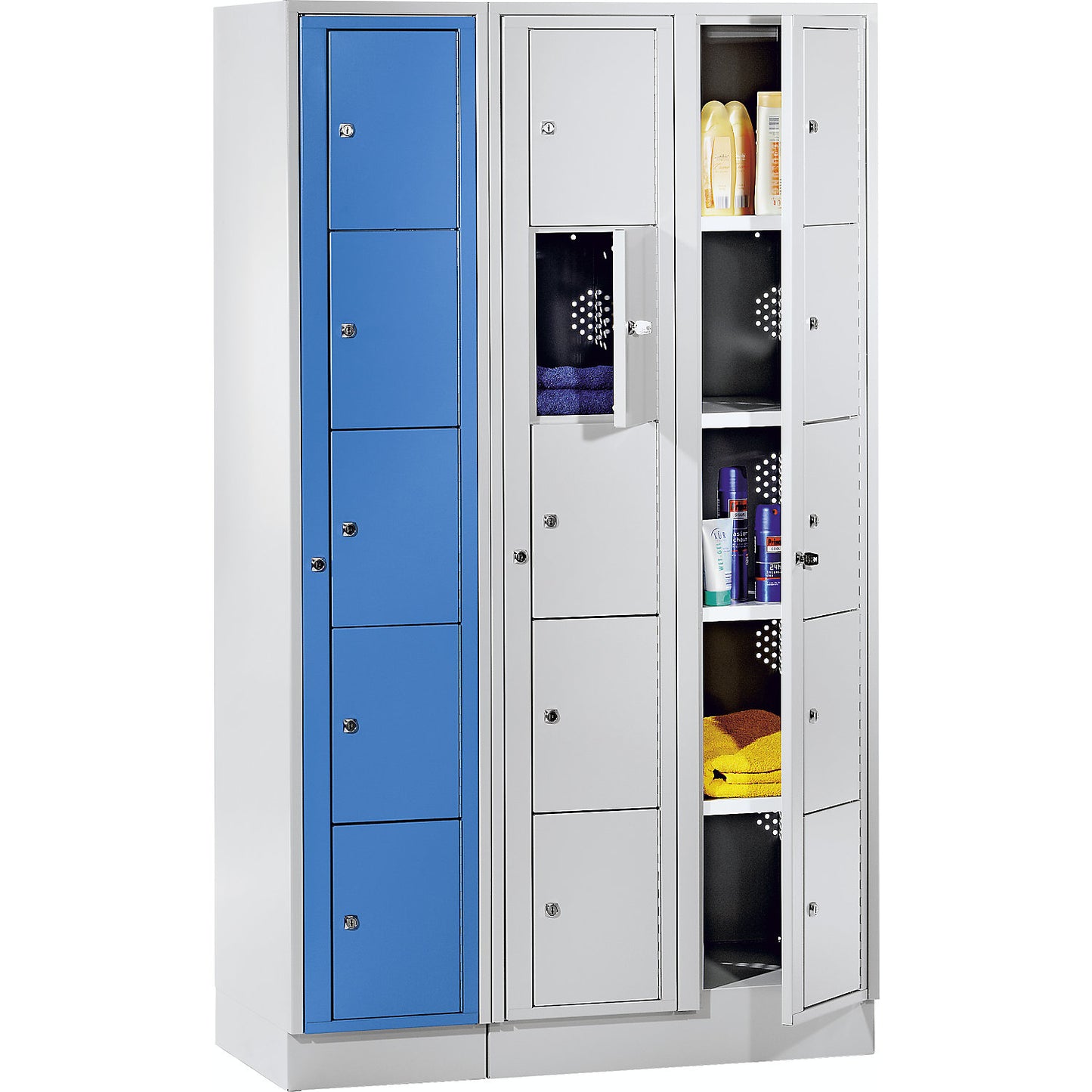 Laundry cabinet, HxWxD 1800 x 700 x 500 mm, 10 compartments, light grey / silver grey.