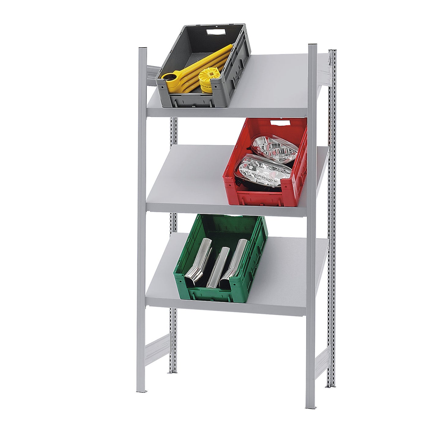 Slanted shelf unit, shelf unit height 2000 mm, shelf width 1300 mm, extension shelf unit, zinc plated.