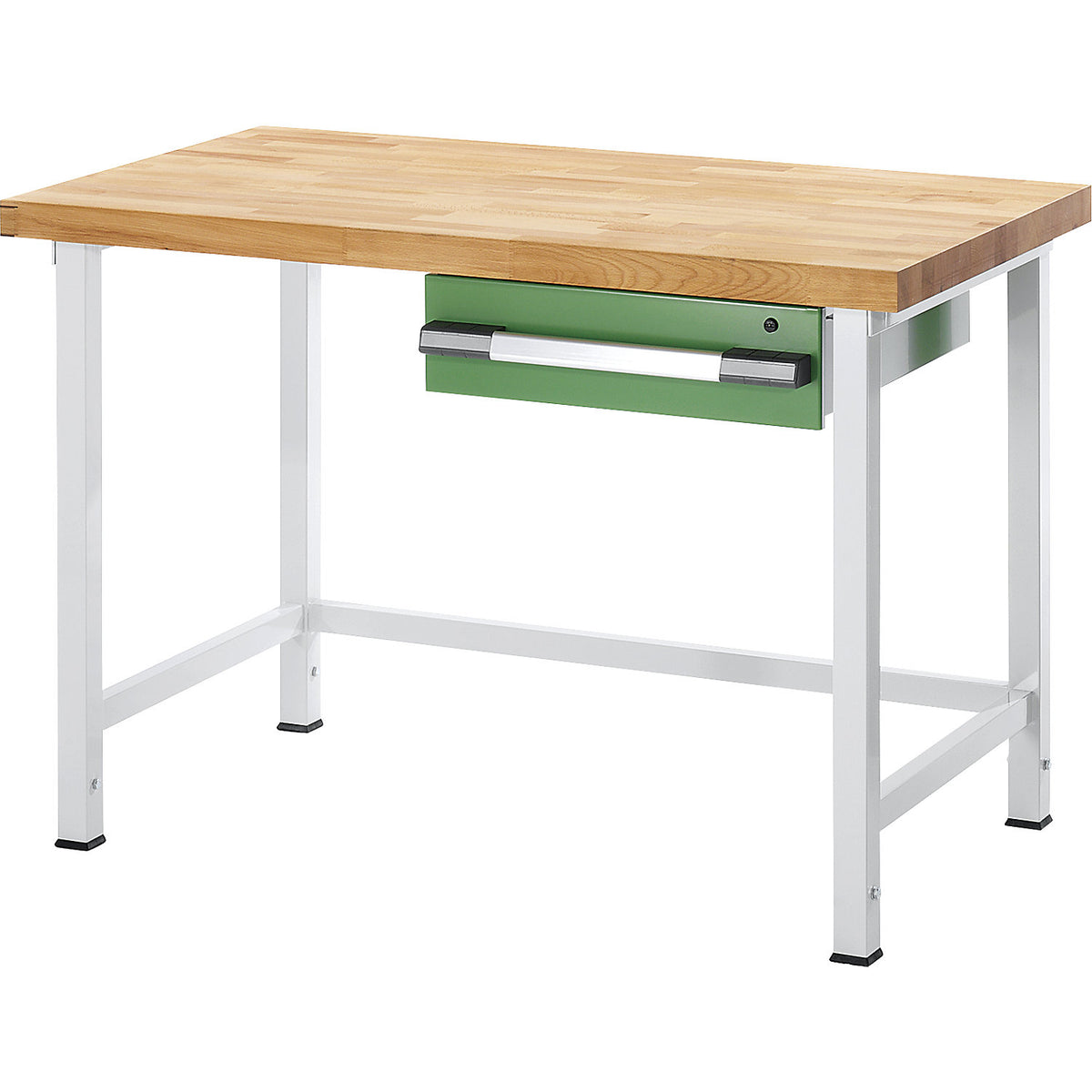 Height-adjustable workbench, frame construction, 1 drawer, width 1250 mm, charcoal / blue.
