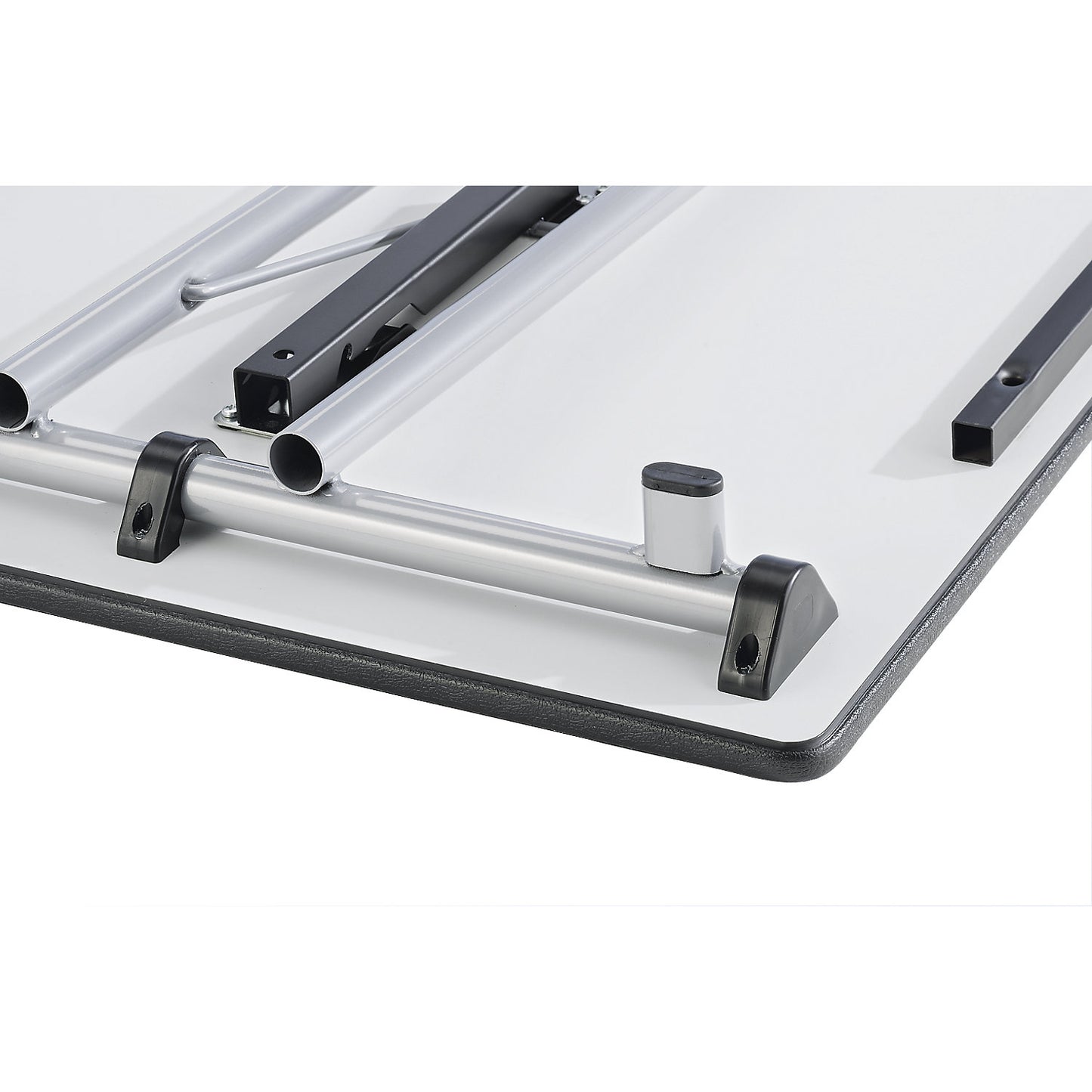 STANDARD folding table, rectangular frame with height adjustment screws, 1400 x 800 mm, aluminium coloured frame, light grey tabletop.