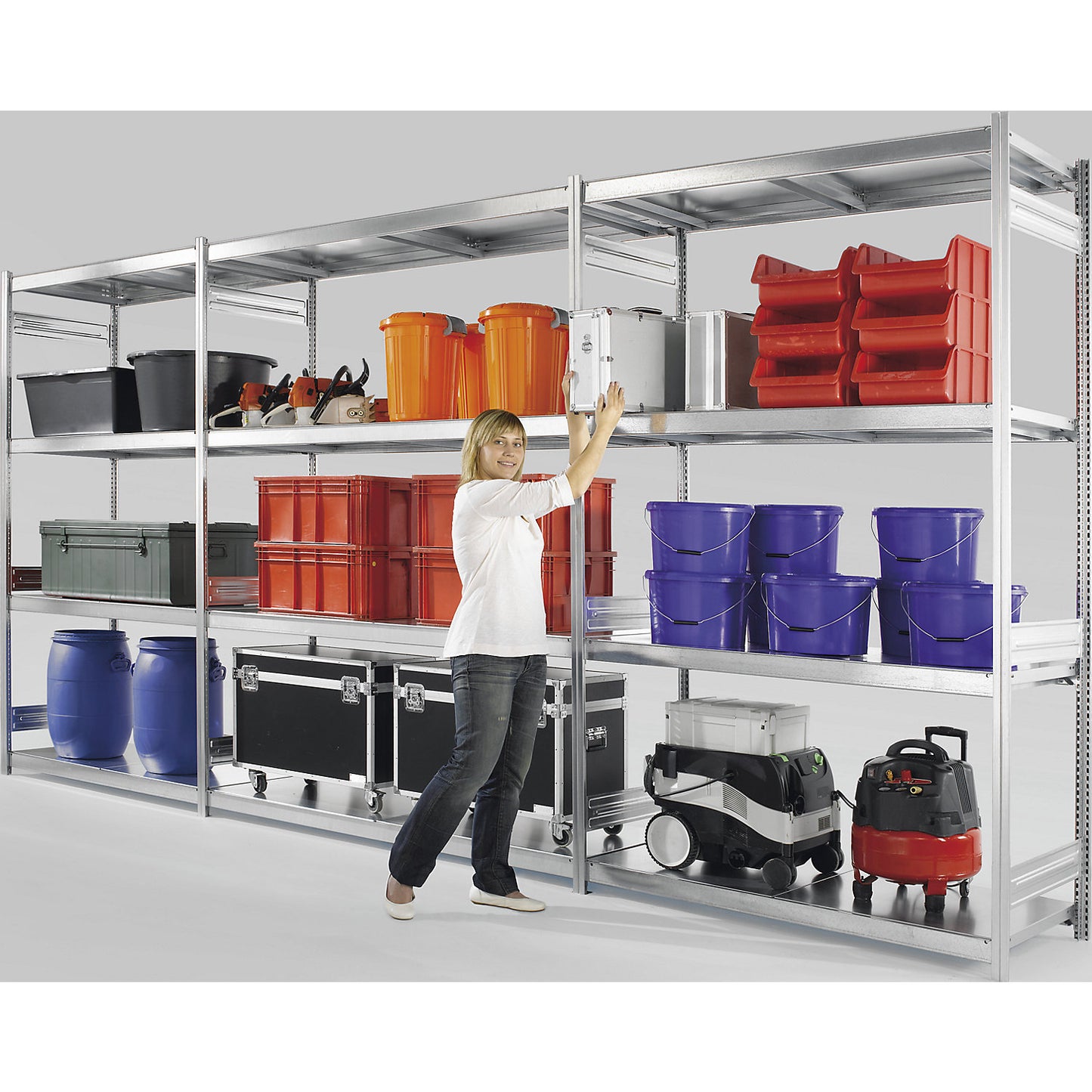 Wide span boltless shelving unit with steel shelves, height 2000 mm, shelf width 1500 mm, shelf depth 800 mm, extension shelf unit.