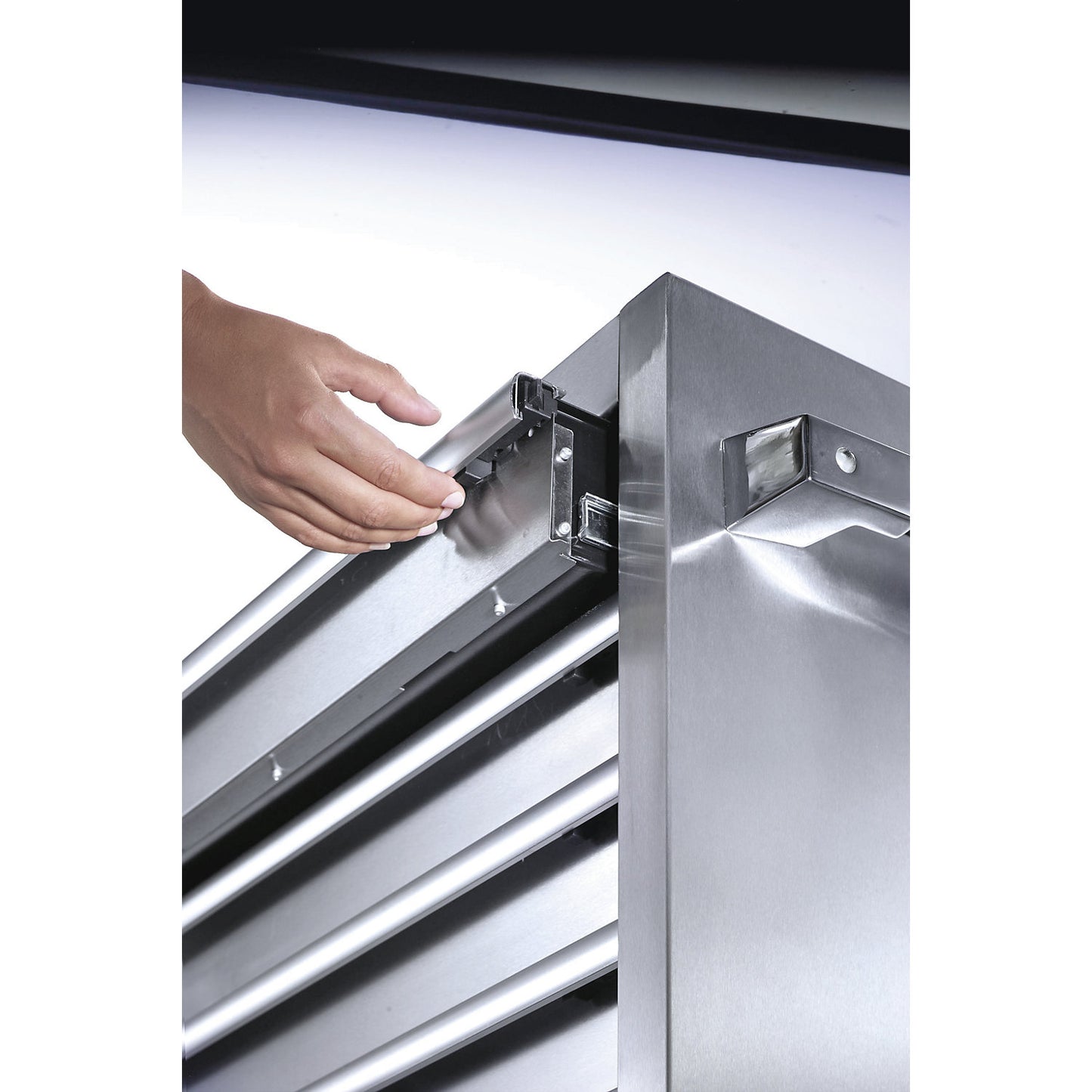 Stainless steel tool trolley, 7 drawers with individual pull-out stops, HxWxD 935 x 680 x 470 mm.