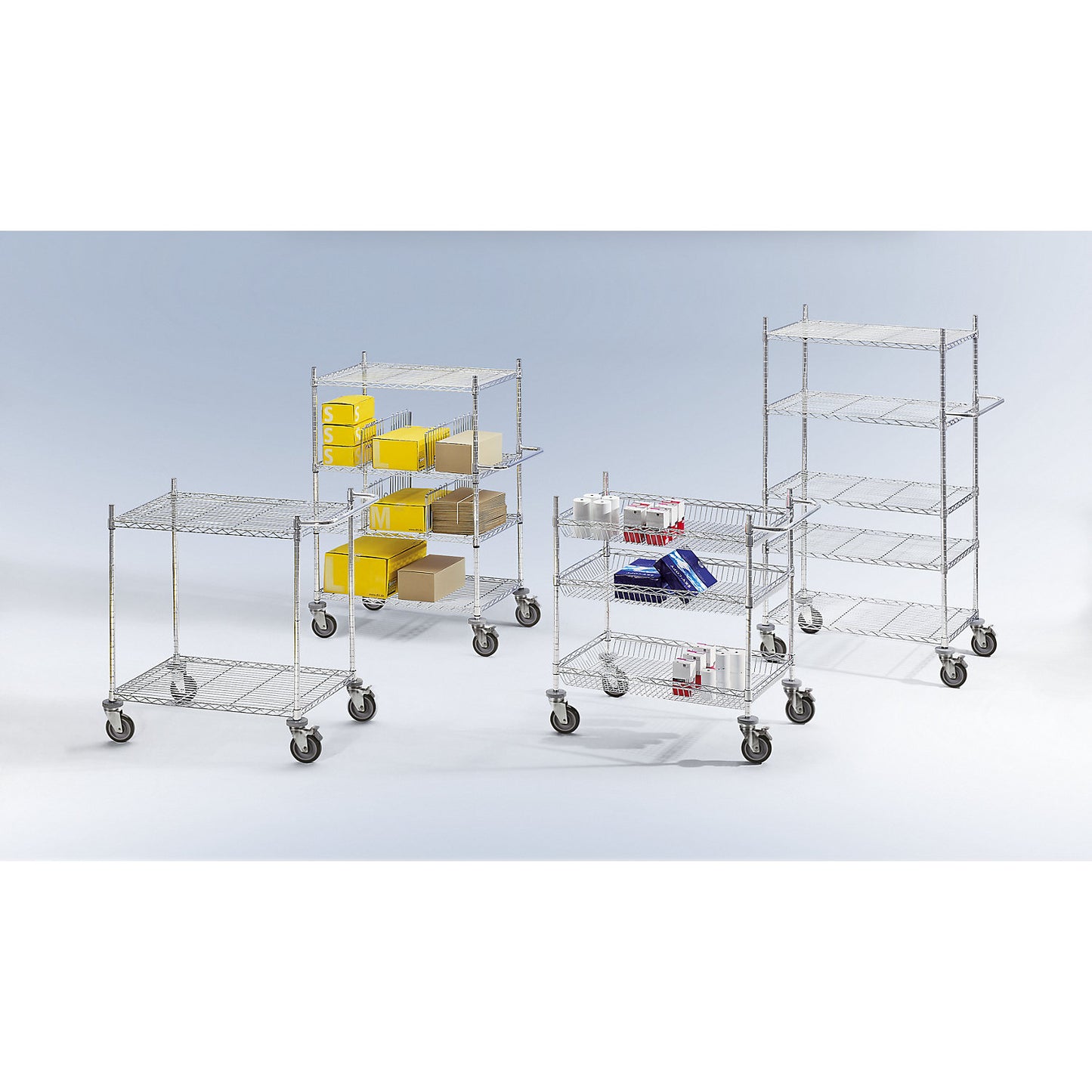Wire mesh table trolley, chrome plated, with 2 shelves, LxWxH 760 x 460 x 1025 mm.