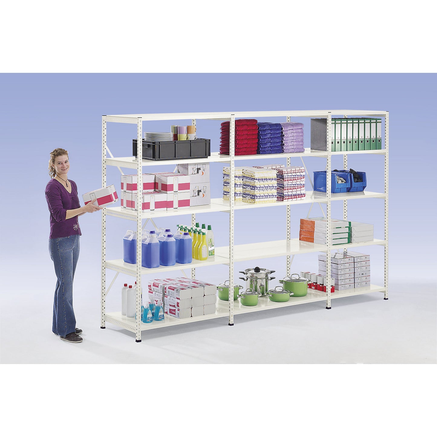 CLEANA boltless shelving unit, extension shelf unit, shelf width 1200 mm, 6 shelves, shelf depth 500 mm, max. shelf load 150 kg.