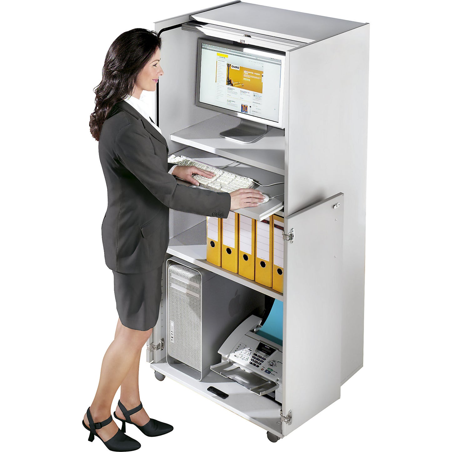 Computer cupboard with plastic roller shutter, mobile, premium version, HxWxD 1660 x 725 x 642 mm, with adjustable shelf.