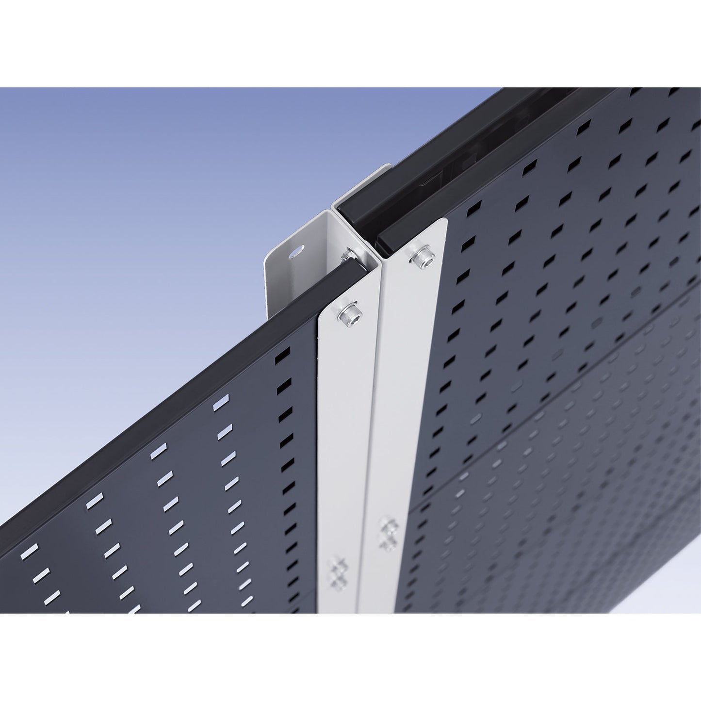 Perforated panel display wall, height 1845 mm, extension module, charcoal.