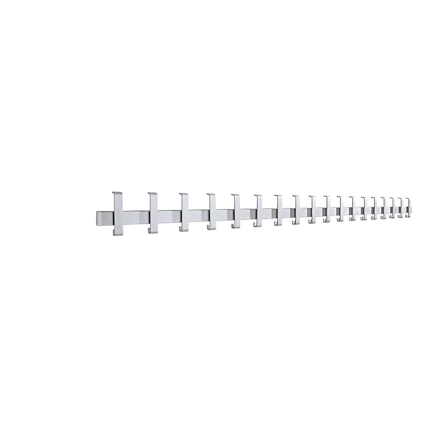 Wall mounted coat rail, single coat rail, 6 hooks, aluminium coloured RAL 9006.