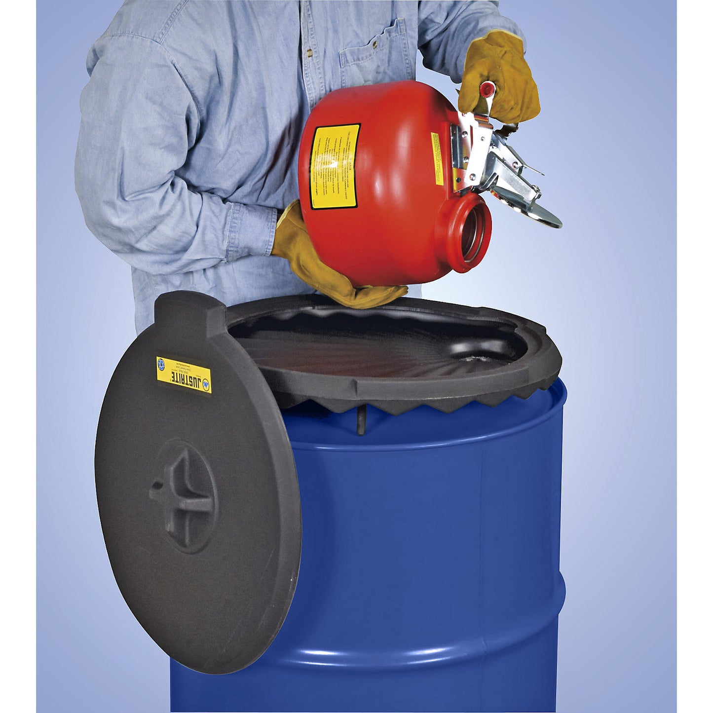 PE drum funnel, for corrosive, non-flammable liquids, without flame trap.