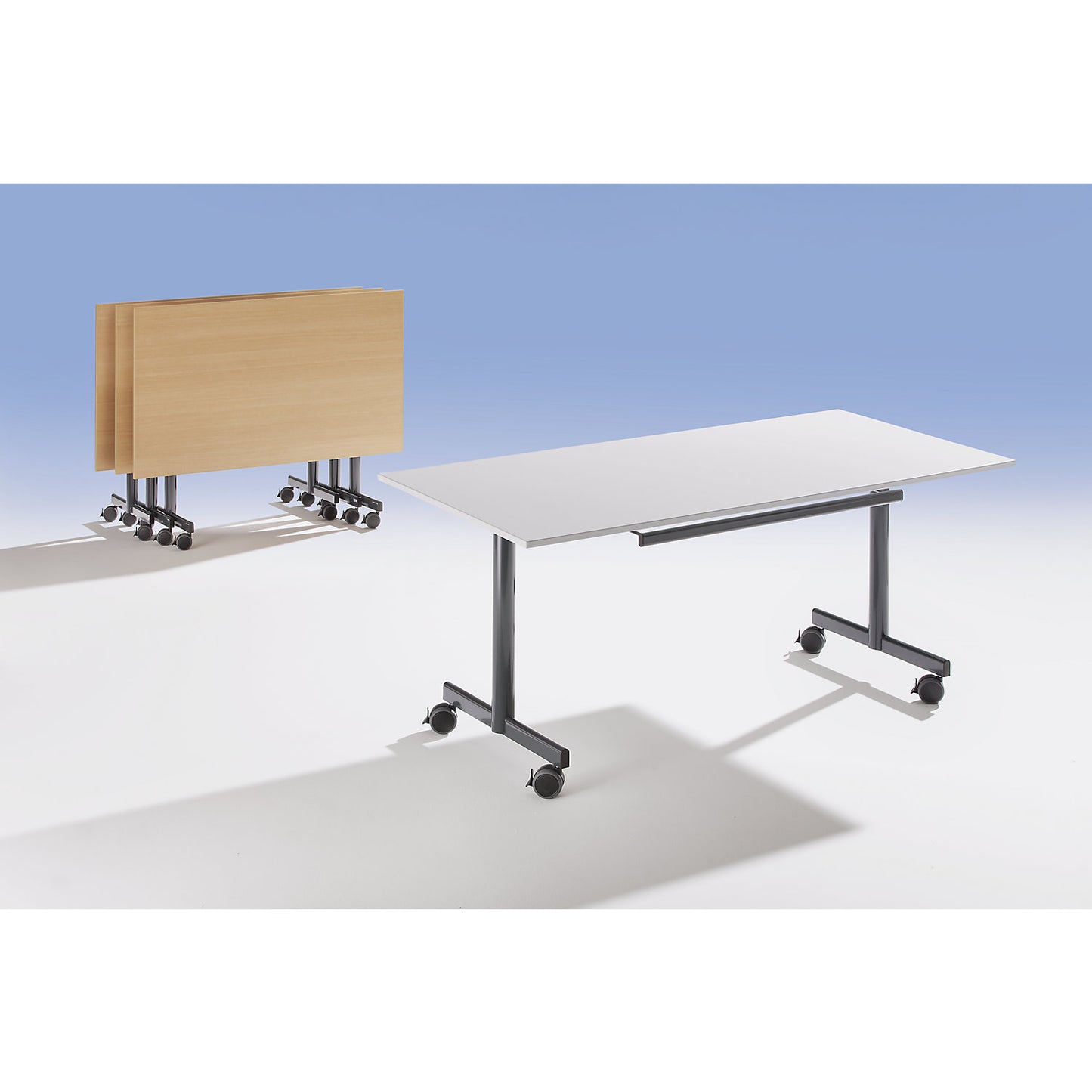 Table with folding top, mobile, HxWxD 720 x 1400 x 800 mm, beech finish.