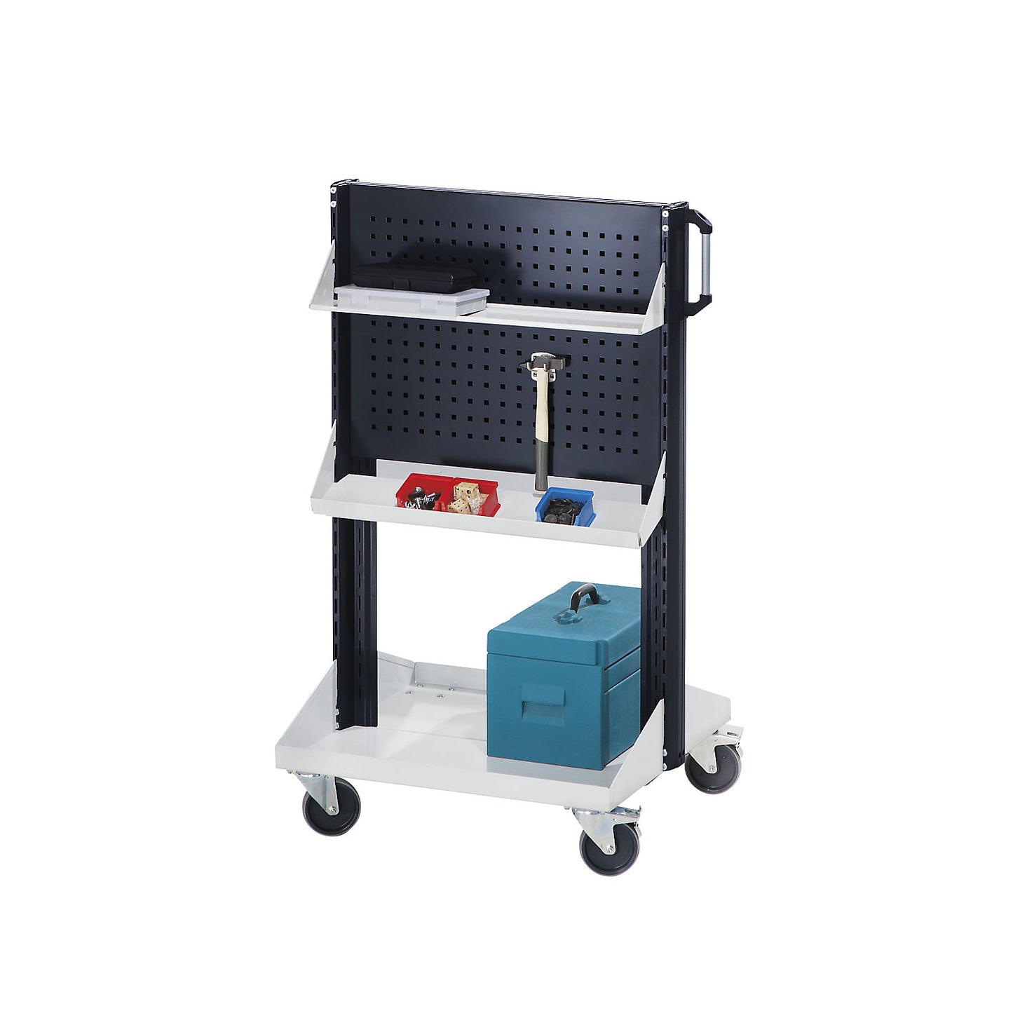 Tool and assembly trolley, overall max. load 200 kg, light grey RAL 7035.