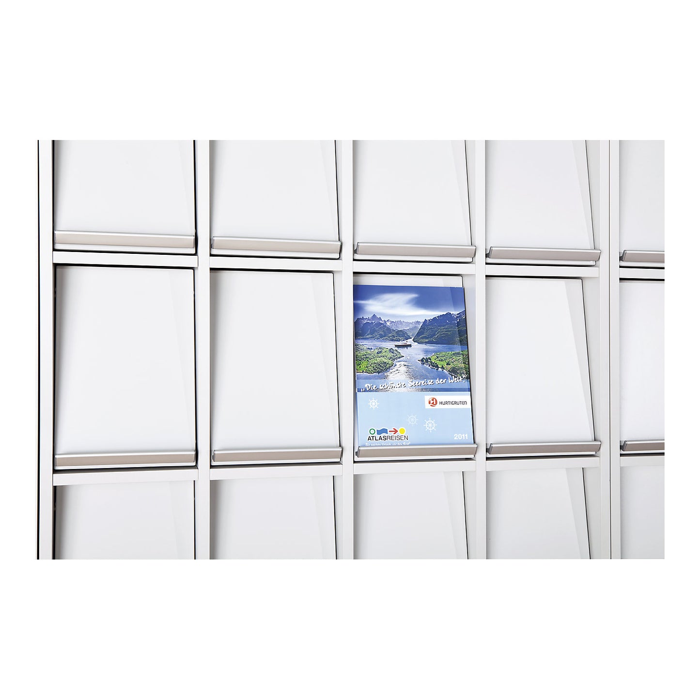Brochure cupboard, with 12 flaps and sliding door cupboard, HxWxD 1864 x 1000 x 420 mm.