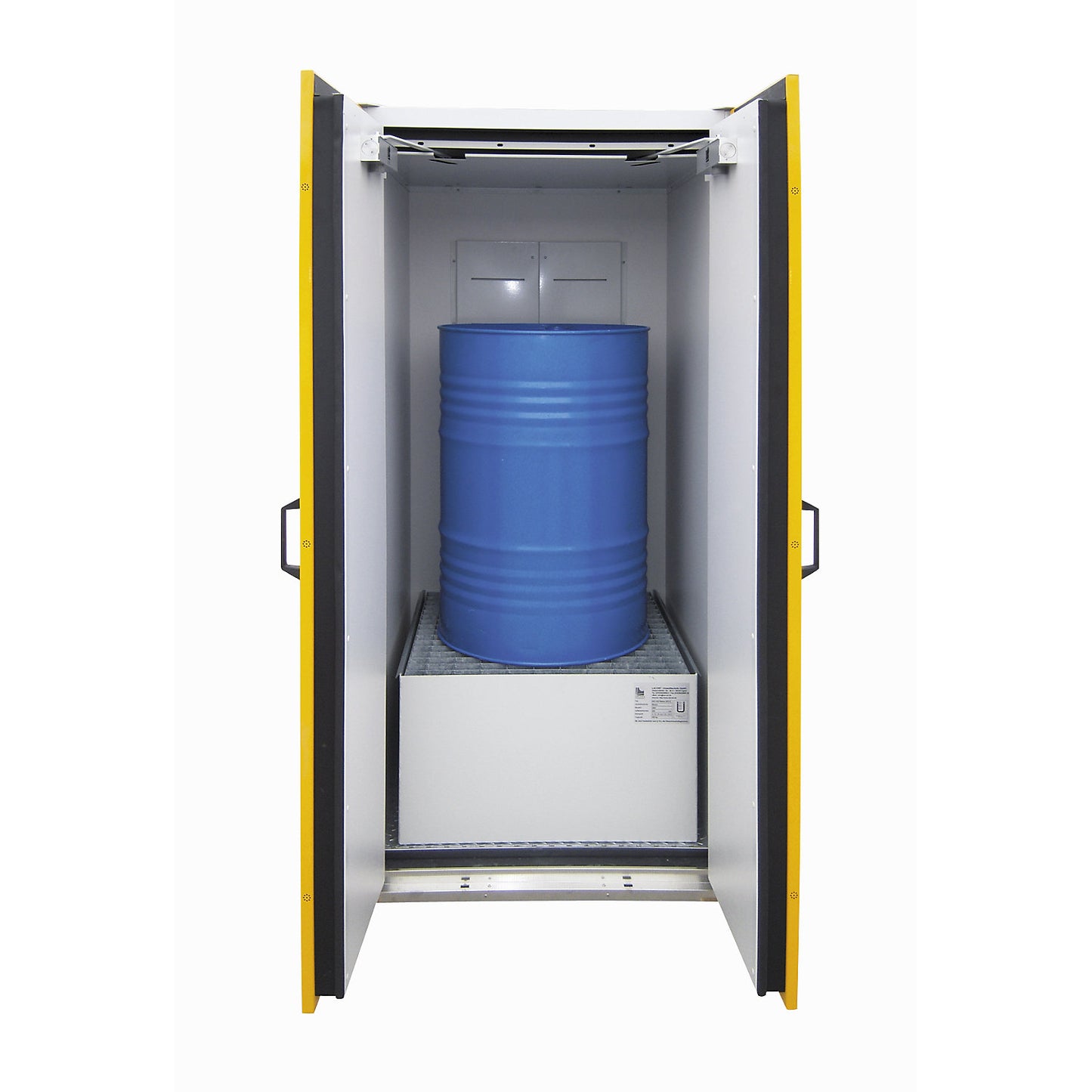 Type 90 drum cupboard, fire resistant, 1 x 200 l drum, upright, HxWxD 1935 x 900 x 900 mm.