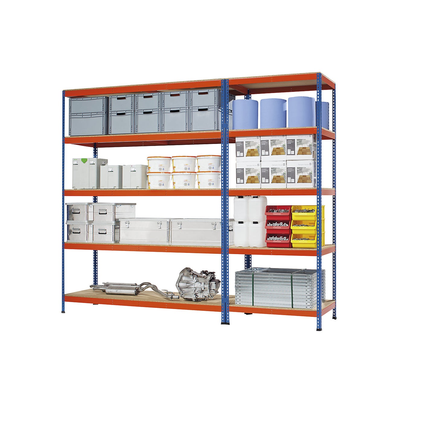 Wide span heavy duty shelving, height 2438 mm, overall depth 926 mm, width 1841 mm.
