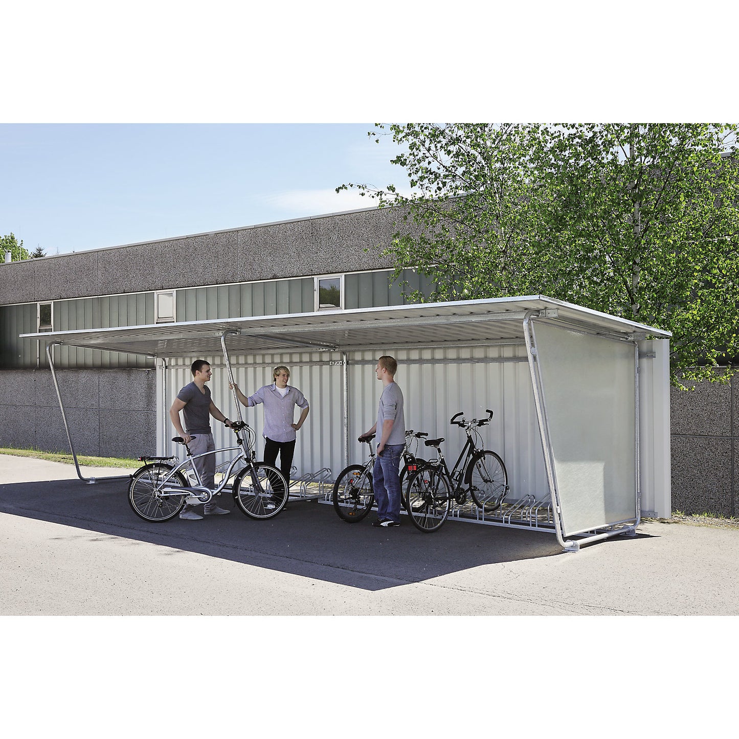 Bicycle rack, for double-sided shelter, with 24 parking spaces.