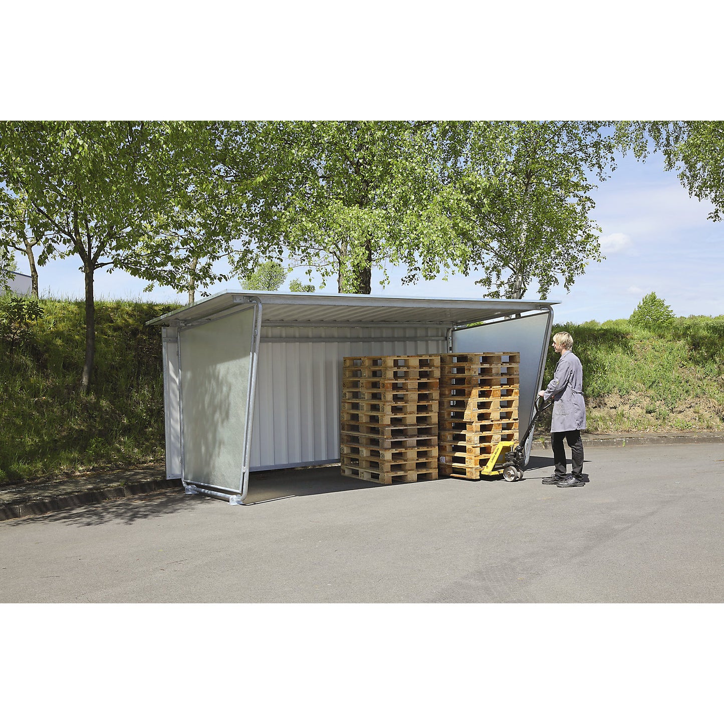 Rear panel for shelter Siegen, for single-sided model, profiled sheet metal, for extension unit.