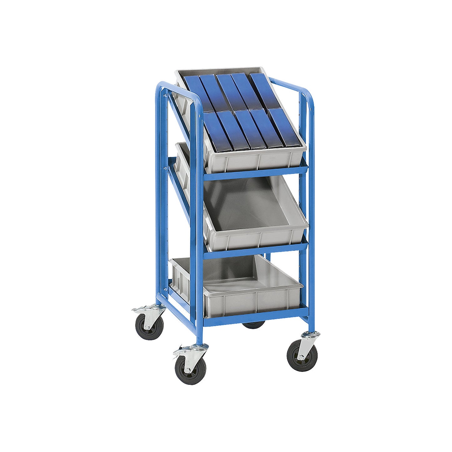 Euro container shelf truck, with 3 bins, LxWxH 485 x 620 x 1100 mm.