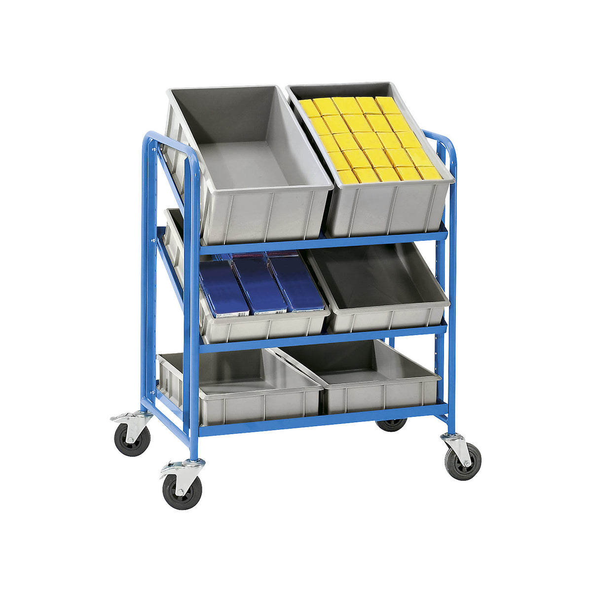 Euro container shelf truck, with 6 bins, LxWxH 885 x 620 x 1100 mm.