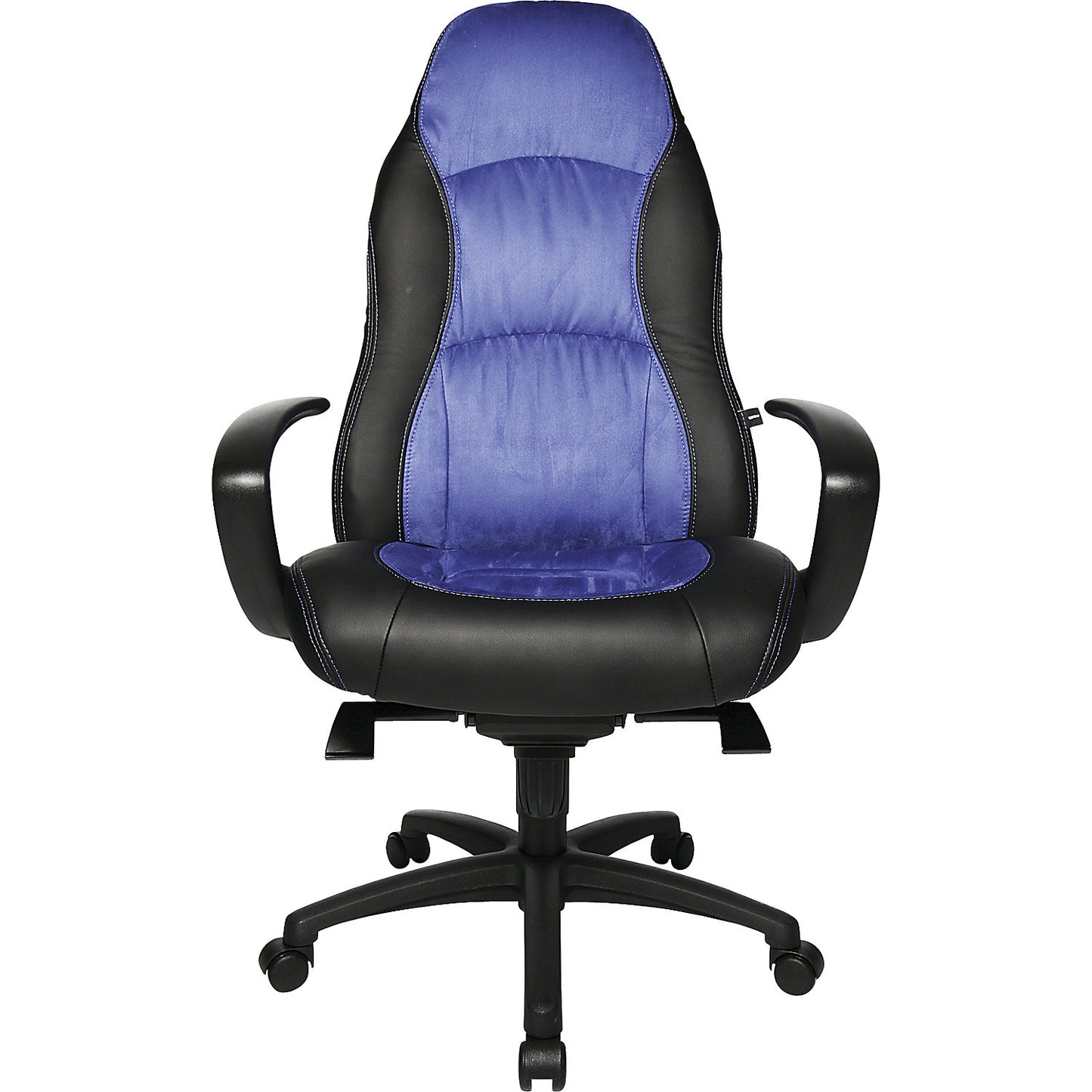 Swivel armchair, faux leather / microfibre, black / blue.