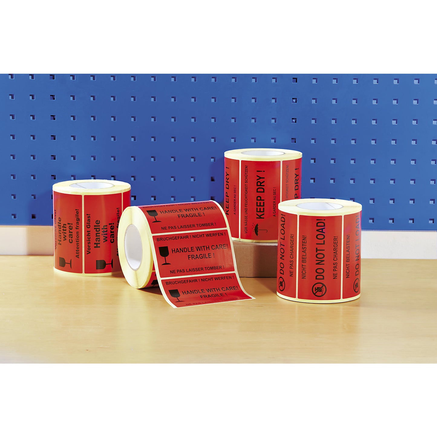 Warning label, 1000 labels per roll, pack of 3 rolls, ''Handle with care! Fragile!'' imprint.