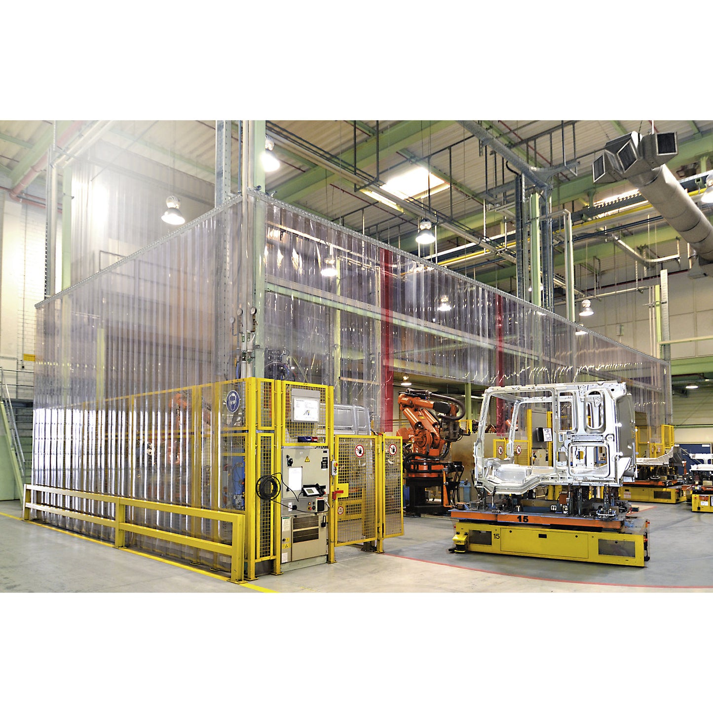 Strip curtain, price/m², width x thickness 200 x 2 mm, overlap 1 hook = 36 mm.