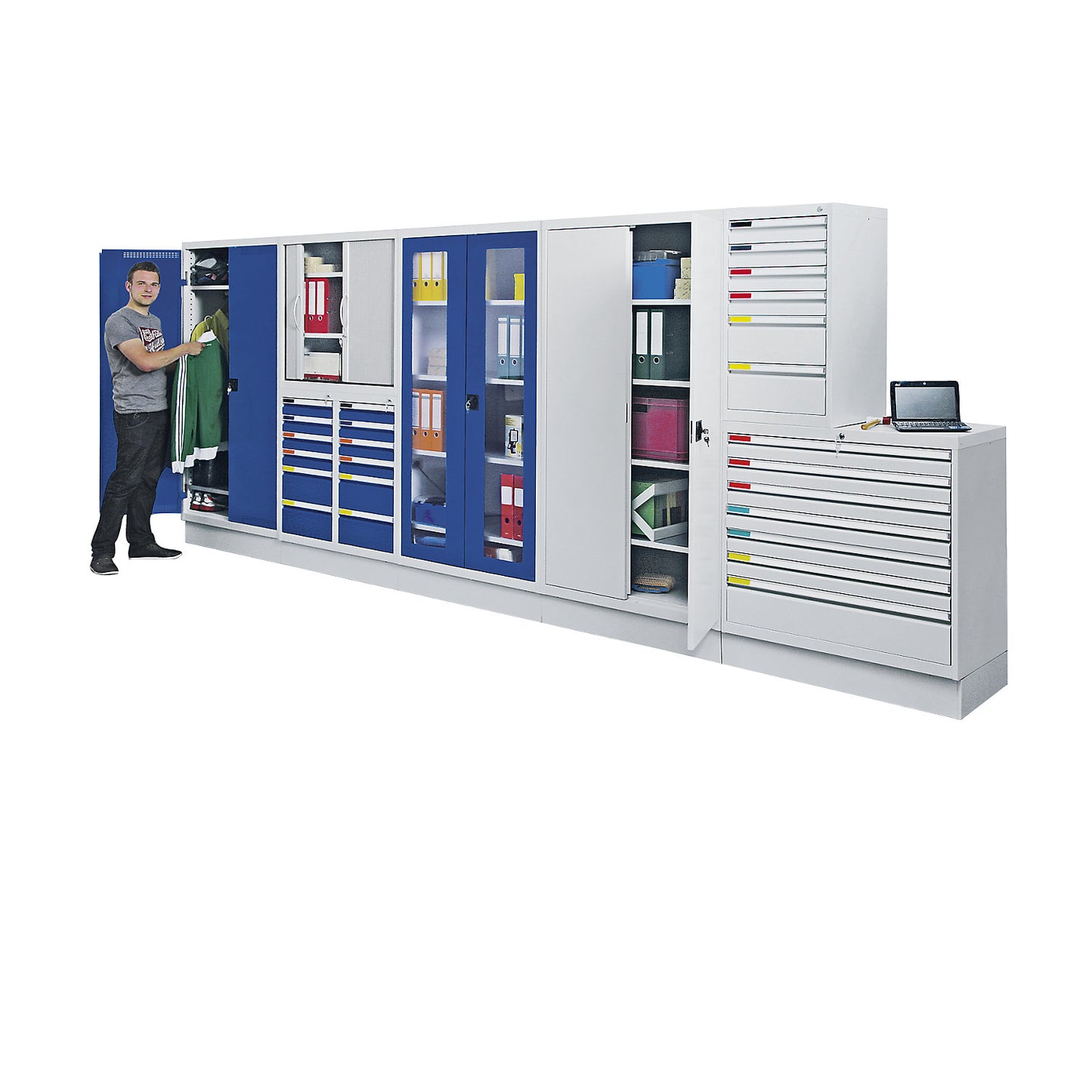 Cloakroom locker, 2 shelves, light grey / gentian blue.
