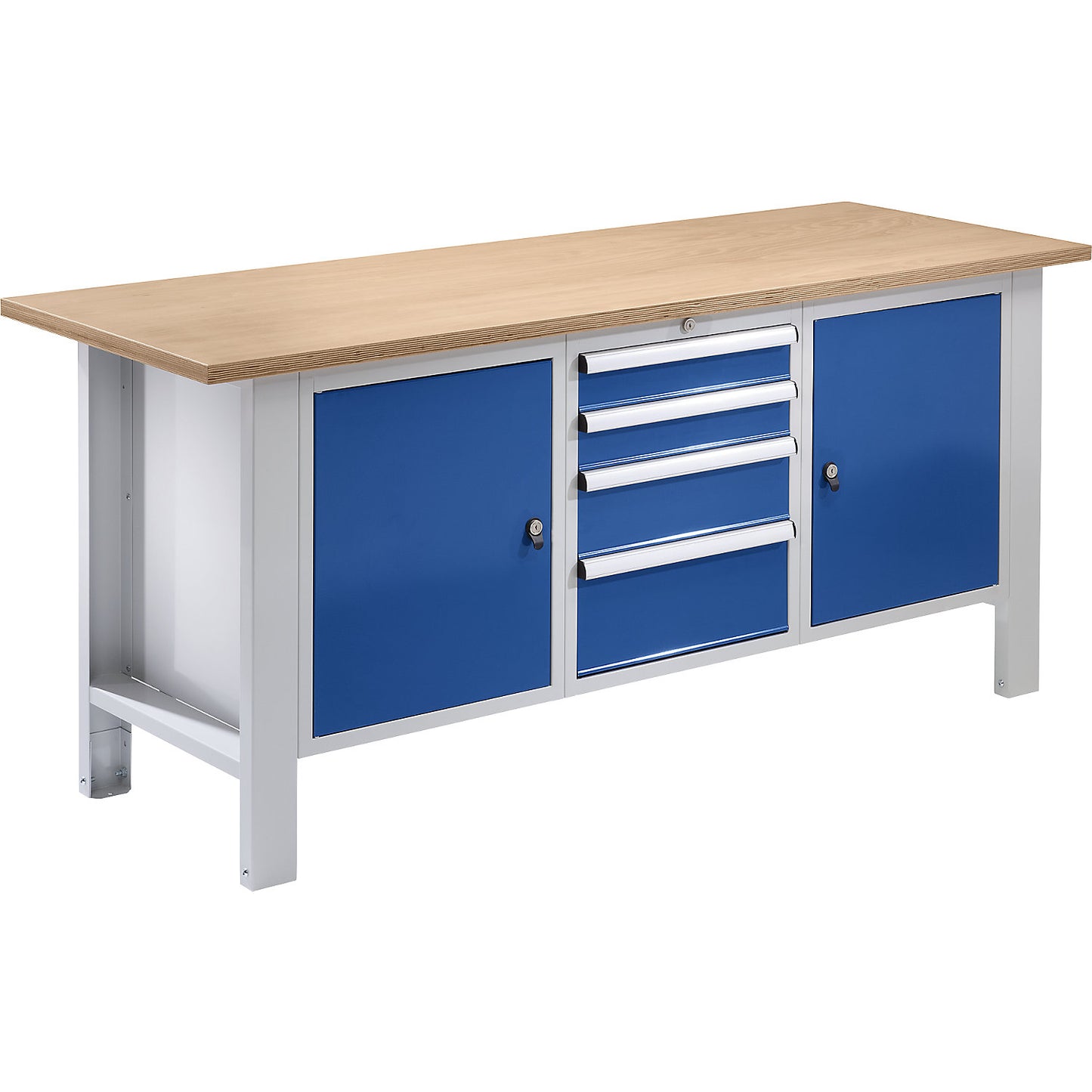 Workbench, modular system, worktop width 1850 mm, 4 drawers, 2 doors, multiplex panel.