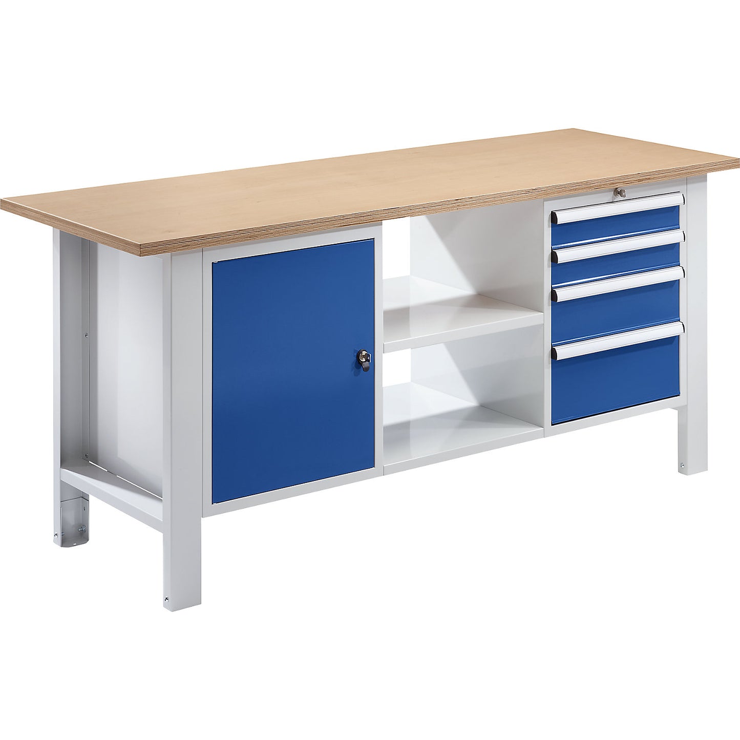 Workbench, modular system, worktop width 1850 mm, 4 drawers, 1 door, multiplex panel.