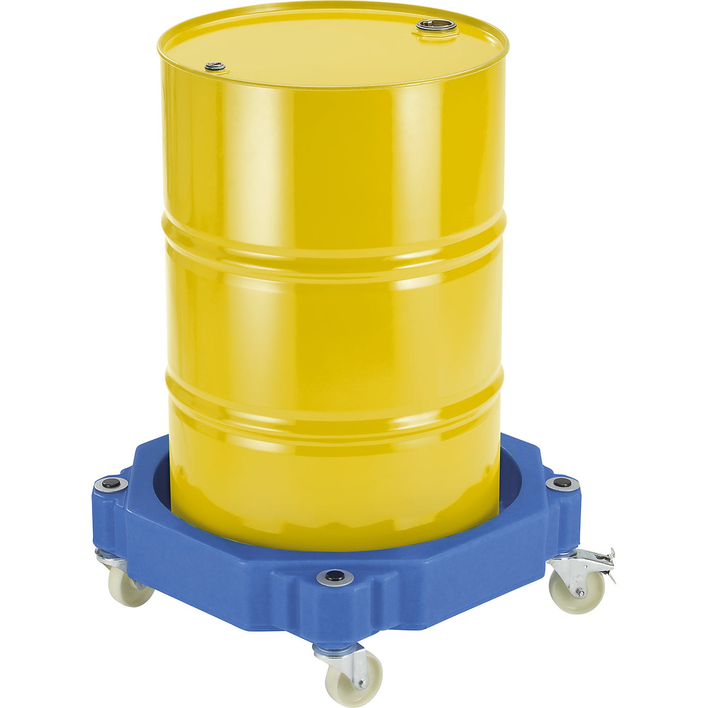 PE drum dolly, with 30 l sump tray, LxWxH 725 x 725 x 255 mm.