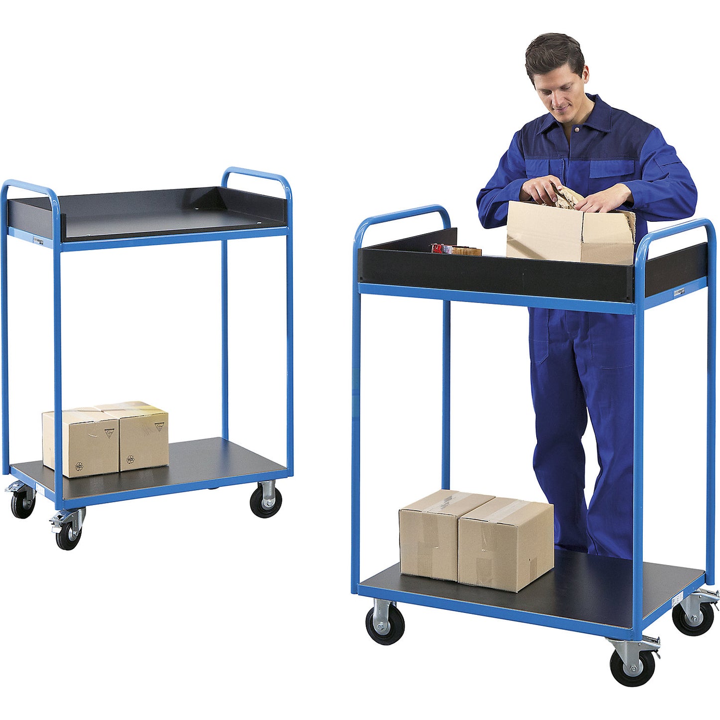 MOBIL work table, max. load 250 kg, 2 shelves, LxWxH 912 x 608 x 1287 mm.