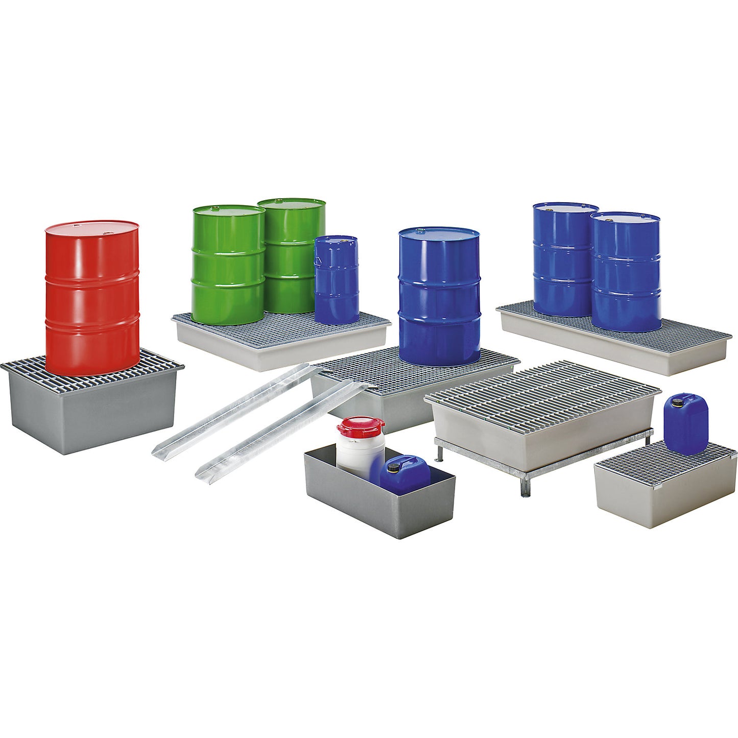 GRP base sump tray, 3 x 200 litre drums, without certification, with steel grate.