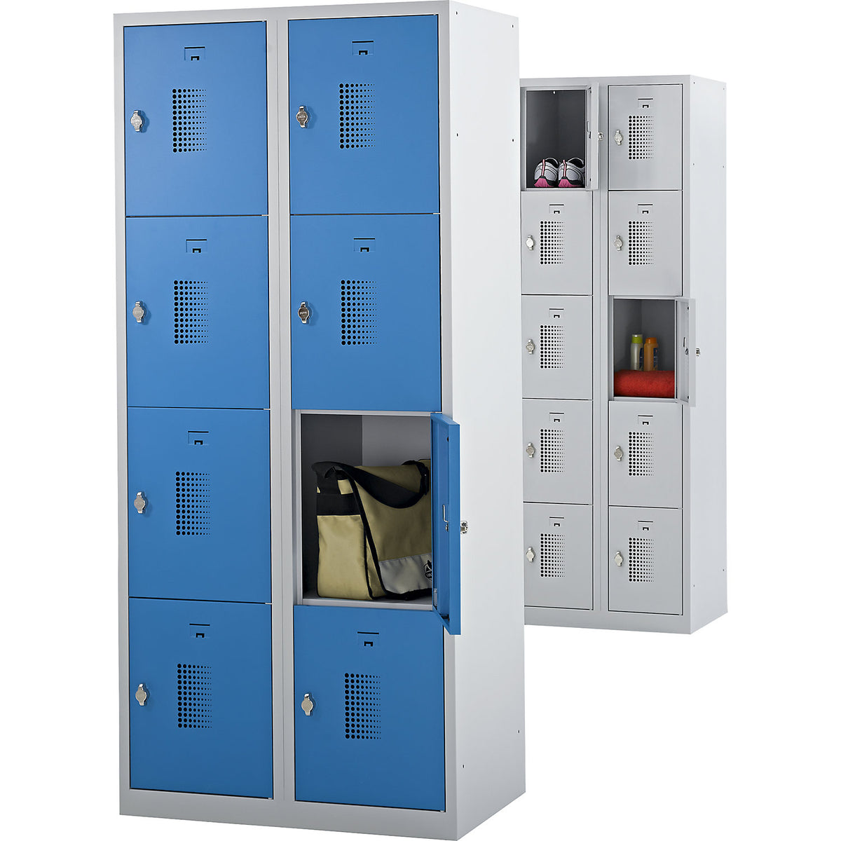 Amsterdam 5-fold compartment locker, 2 compartments, light grey, W 600 mm, 10 compartments, cylinder lock.