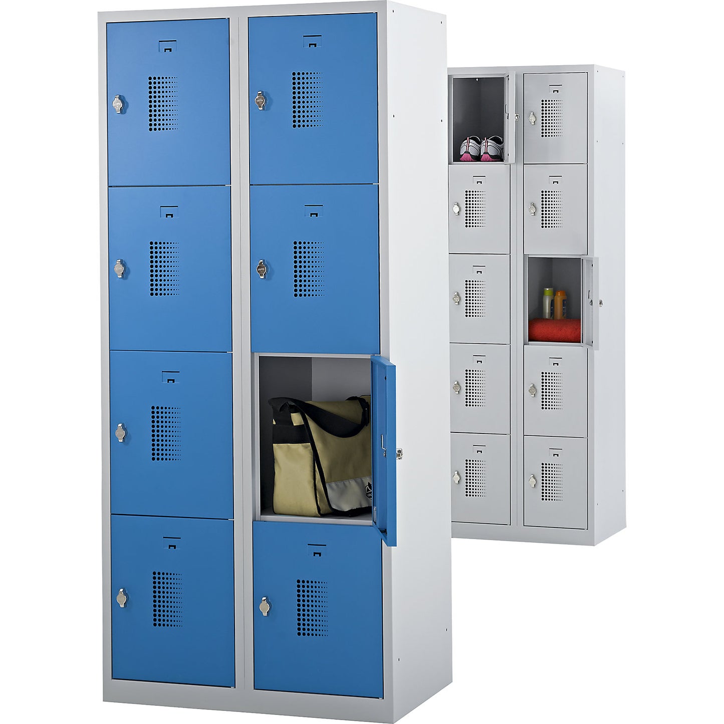 Amsterdam 5-fold compartment locker, 2 compartments, light grey / basalt grey, W 600 mm, 10 compartments, rotary bolt.