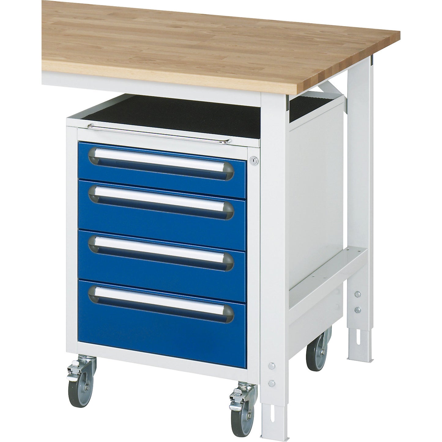Mobile drawer unit, HxWxD 690 x 490 x 600 mm, 4 drawers, light grey / gentian blue.