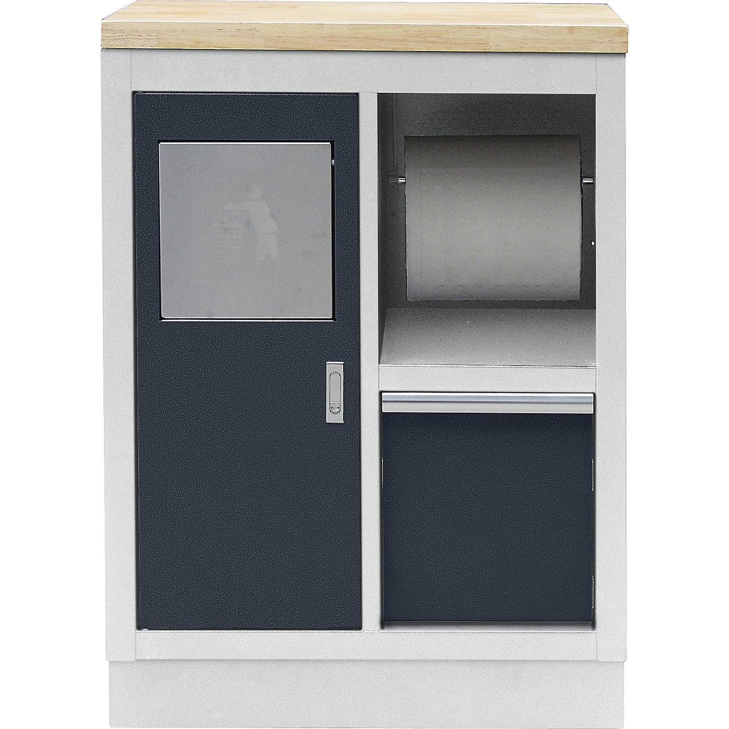Waste and cleaning base cupboard, HxWxD 910 x 680 x 460 mm, central locking.