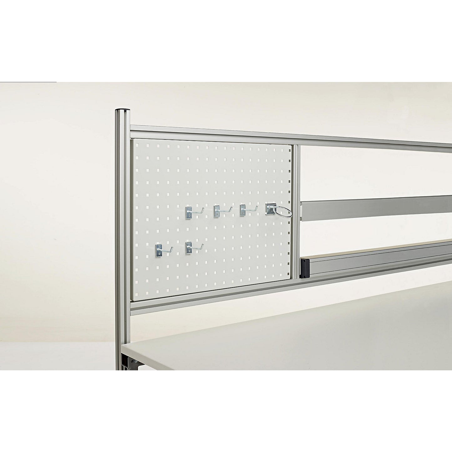 Perforated panel, height 500 mm, light grey, width 968 mm.