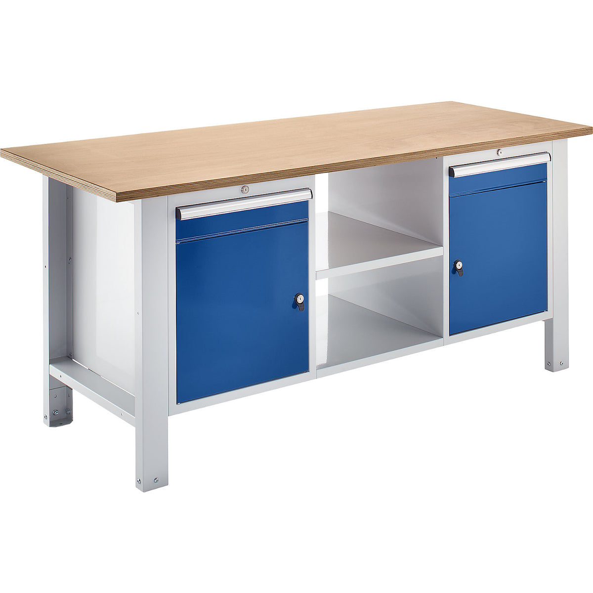 Workbench, modular system, worktop width 1850 mm, 2 drawers, 2 doors, multiplex panel.