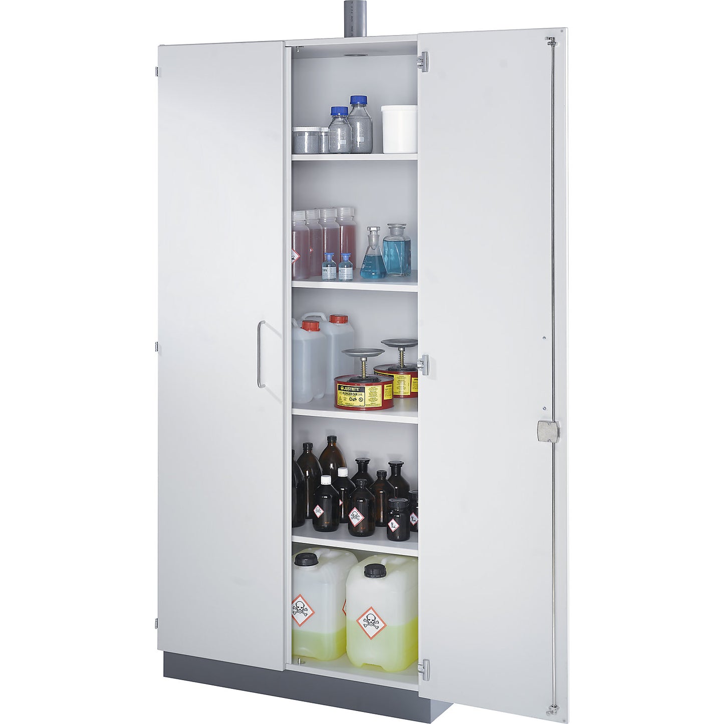 Laboratory chemical storage cupboard, with ventilation connection, width 1200 mm.
